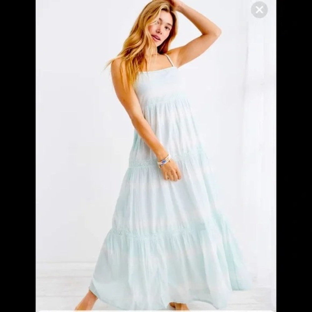 Aerie Tie-Dye Maxi Sundress Turquoise and White NWT, Size Large‎